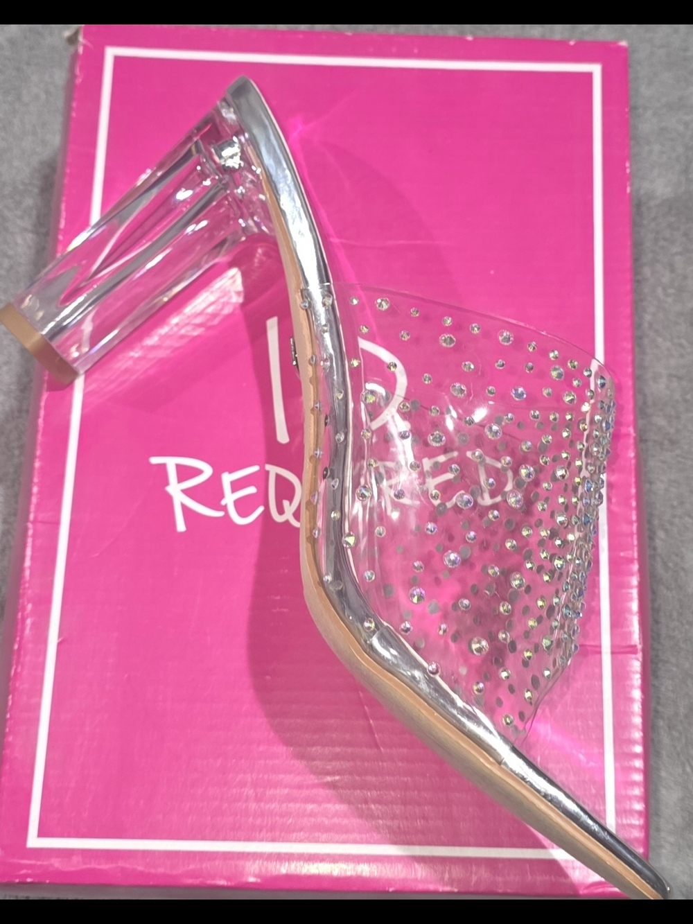 Clear Rhinestone Slide Mules with Block Heel